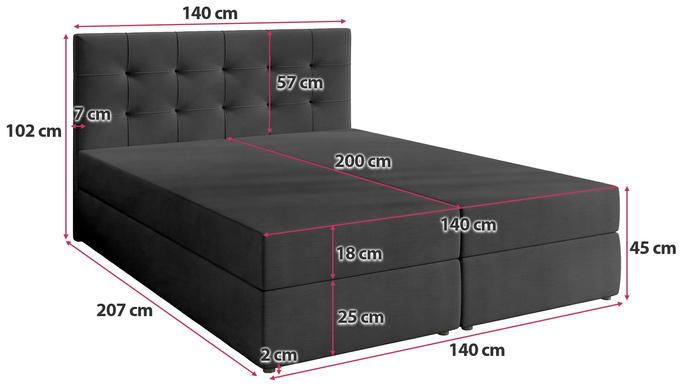 Czarne łóżko kontynentalne 140x200 cm do sypialni pojemnik DETROIT