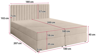 Łóżko kontynentalne 180x200 cm z pojemnikiem DREAM beż