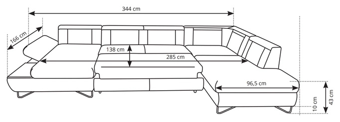 Rozkładana kanapa narożna U z regulowanym podłokietnikiem i półką LORENS