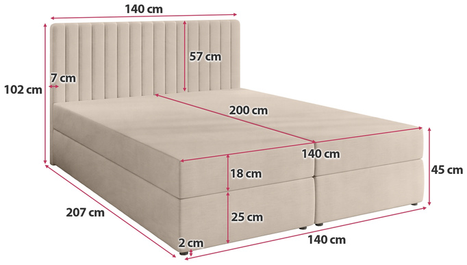 Łóżko kontynentalne 140x200 cm z pojemnikiem DREAM