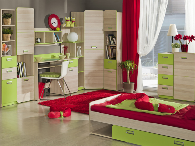 Podwójne łóżko wysuwane do pokoju dziecięcego 80x200cm LUMINOUS zielony