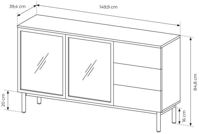 Loftowa komoda do salonu z szufladami 150 cm LARINO