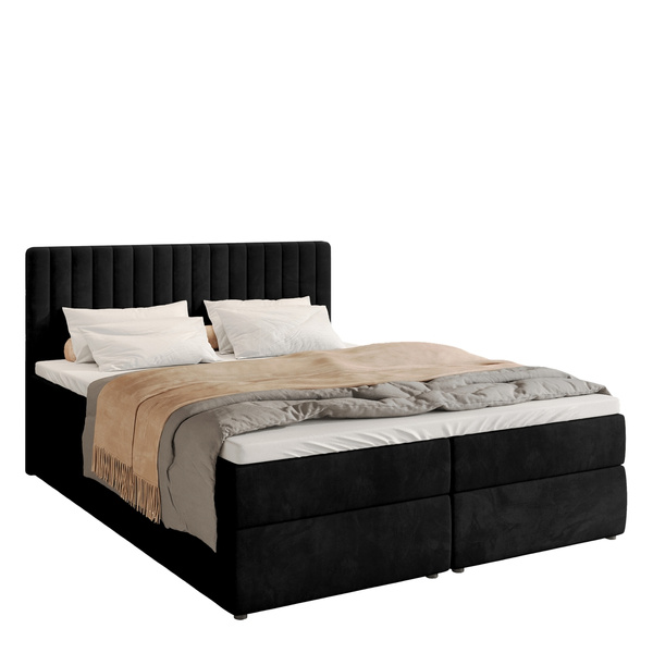 Czarne łóżko kontynentalne 180x200 cm z pojemnikiem na pościel DREAM