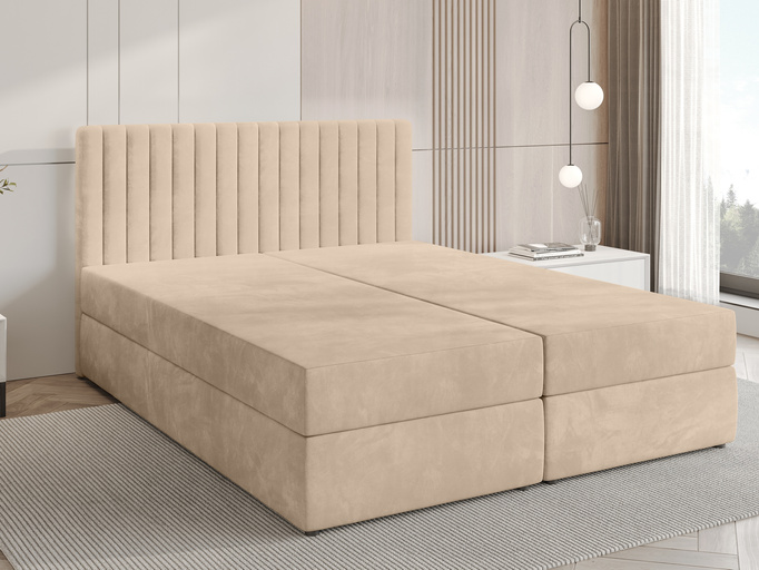 Beżowe łóżko kontynentalne 140x200 cm z pojemnikiem na pościel DREAM