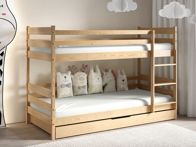 Łóżko piętrowe do pokoju dziecięcego z barierką i szufladą 80x190 cm LUMISLE