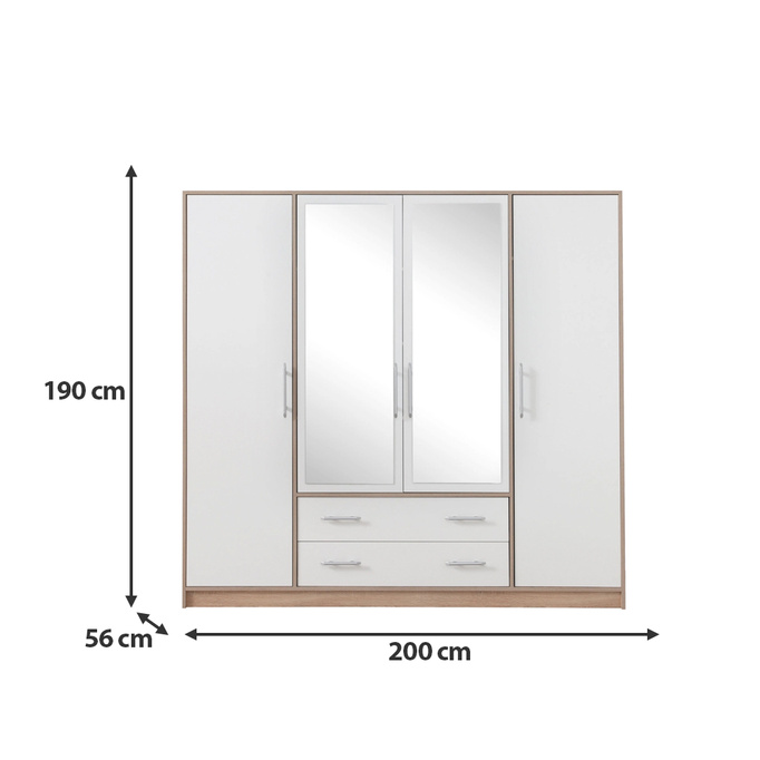 Duża szafa garderoba z lustrem i półkami 200 cm SEVAS