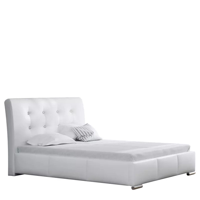 Łóżko tapicerowane 140x200 biała ekoskóra WILNO
