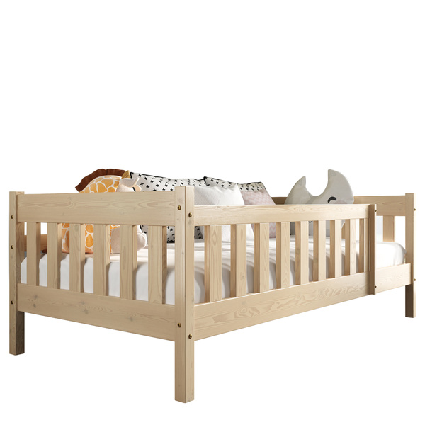 Sosnowe łóżko do pokoju dziecięcego z barierką i szufladą 80x160 cm NEBULA