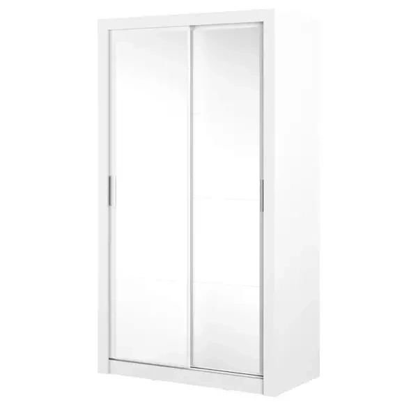 Biała szafa z lustrem 120 cm drzwi przesuwne półki ARTI