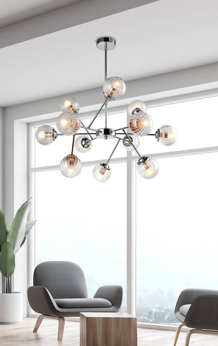 Lampa wisząca sufitowa chrom szklane klosze 12x40W Best 