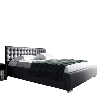 Czarne łóżko tapicerowane 160x200 z ekoskóry PRAGA